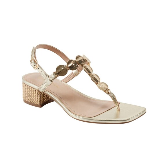 Marc Fisher Shoes - Marc Fisher Caylie Gold T-Strap Block Heel Sandals Womens 6.5M NEW